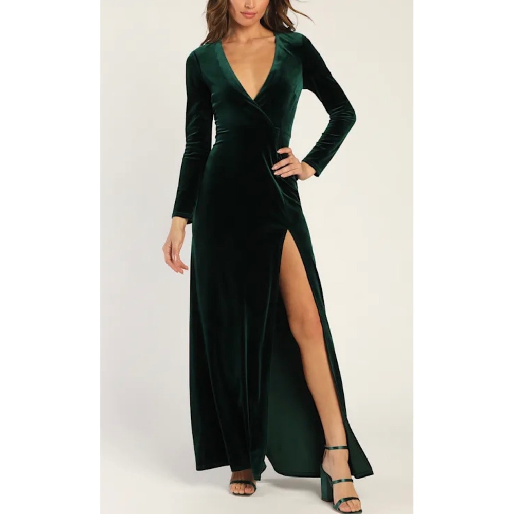 Lulus Maxi Dress Womens XS Green Glam Retro Cocktail Party Wedding Guest
